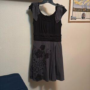 eShakti women's flower appliqué faux wrap retro smocked back dress sz 10 pockets